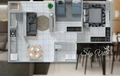 Imagem: O apartamento possui 2 Dormitórios, 1 Banheiro, 1 Vaga na garagem