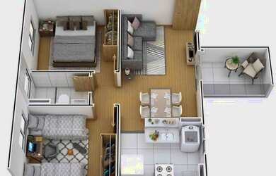 Imagem: O apartamento possui 2 Dormitórios, 1 Banheiro, 1 Vaga na garagem