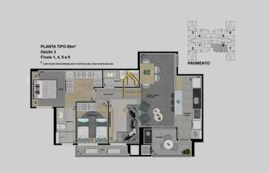 Imagem: O apartamento possui 2 Dormitórios, 2 Banheiros, 1 Vaga na