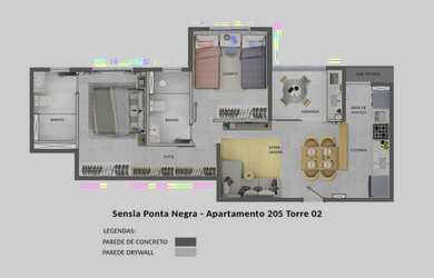 Imagem 2: Sensia Ponta Negra. Varanda, Imóvel novo, 63m² de Áreae1 Vaga na garagem