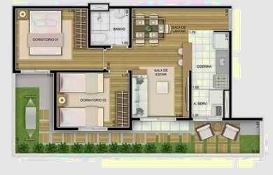 Imagem: O apartamento possui 2 Dormitórios, 1 Banheiro, 1 Vaga na garagem