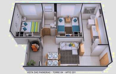 Imagem: O apartamento possui 2 Dormitórios, 1 Banheiro, 1 Vaga na garagem