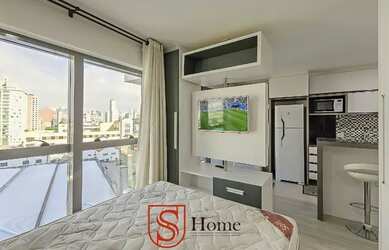 Imagem: O apartamento possui 1 Dormitório, 1 Banheiro, 1 Vaga na garagem