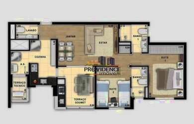 Imagem: O apartamento possui 2 Dormitórios, 2 Banheiros, 2 Vagas na