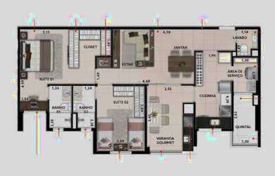 Imagem: O apartamento possui 2 Dormitórios, 3 Banheiros, 2 Vagas na
