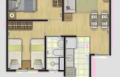 Imagem: O apartamento possui 2 Dormitórios, 1 Banheiro, 1 Vaga na garagem