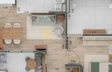 Imagem: O apartamento possui 1 Dormitório, 1 Banheiro, 1 Vaga na garagem