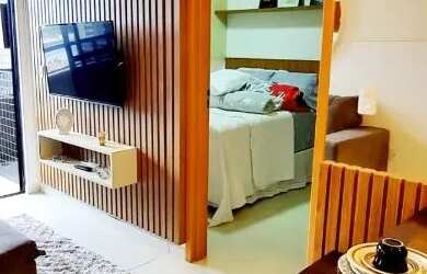 Imagem: O apartamento possui 1 Dormitório, 1 Banheiro, 1 Vaga na garagem