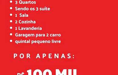 Imagem: A casa possui 3 Dormitórios, 3 Banheiros, 2 Vagas na garagem