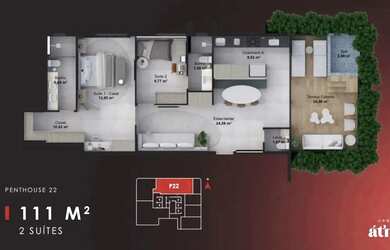 Imagem: O apartamento na cobertura possui 2 Dormitórios, 2 Banheiros