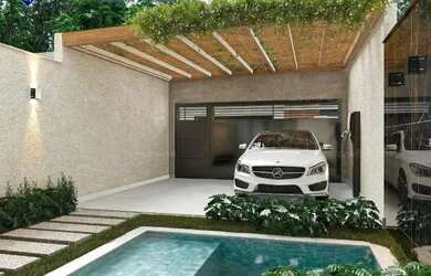 Imagem: A casa possui 3 Dormitórios, 1 Banheiro, 2 Vagas na garagem