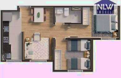 Imagem: O apartamento possui 2 Dormitórios, 1 Banheiro e 46m² de Área