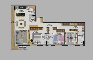 Imagem: O apartamento possui 3 Dormitórios, 1 Banheiro, 2 Vagas na