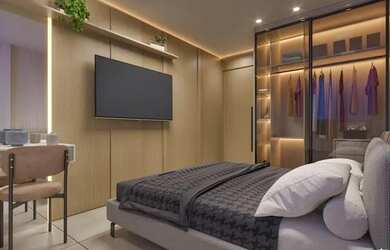 Imagem: O apartamento possui 1 Dormitório, 1 Banheiro, 1 Vaga na garagem