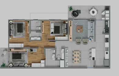 Imagem: O apartamento possui 2 Dormitórios, 2 Banheiros, 1 Vaga na