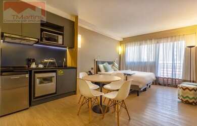 Imagem: O apartamento possui 1 Dormitório, 1 Banheiro, 1 Vaga na garagem