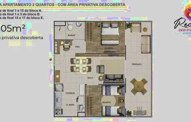 Imagem: O apartamento possui 2 Dormitórios, 1 Banheiro, 1 Vaga na garagem
