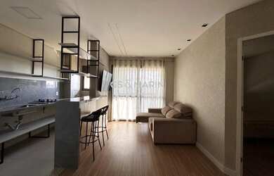 Imagem: O apartamento possui 1 Dormitório, 1 Banheiro, 1 Vaga na garagem