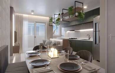 Imagem: O apartamento possui 2 Dormitórios, 1 Banheiro, 1 Vaga na garagem