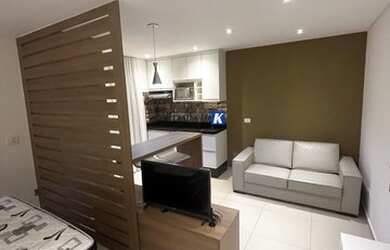 Imagem: O apartamento possui 1 Dormitório, 1 Banheiro, 1 Vaga na garagem