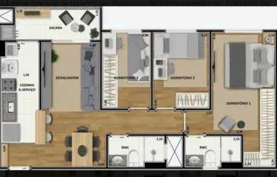 Imagem: O apartamento possui 3 Dormitórios, 2 Banheiros, 1 Vaga na