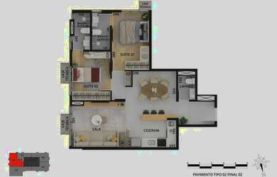 Imagem: O apartamento à venda possui 1 Dormitório, 1 Banheiro e 34m²