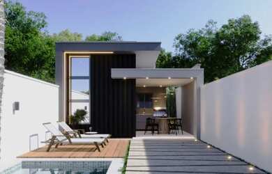 Imagem: A casa possui 3 Dormitórios, 2 Banheiros, 2 Vagas na garagem