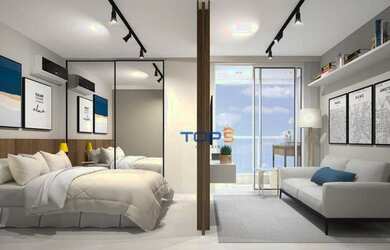 Imagem: O studio possui 1 Dormitório, 1 Banheiro, 32m² de Área e