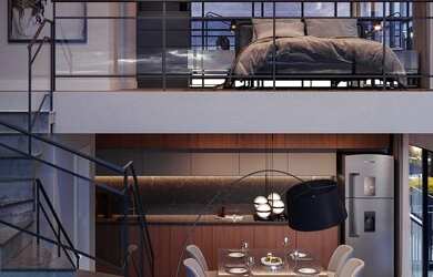 Imagem: A kitnet possui 1 Dormitório, 2 Banheiros, 1 Vaga na garagem