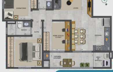 Imagem: O apartamento possui 2 Dormitórios, 2 Banheiros, 1 Vaga na