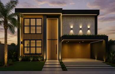 Imagem: A casa em condomínio possui 5 Dormitórios, 5 Banheiros, 375m²