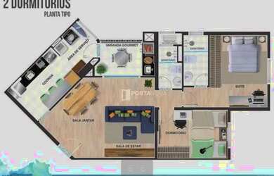 Imagem: O apartamento possui 2 Dormitórios, 1 Banheiro, 1 Vaga na garagem