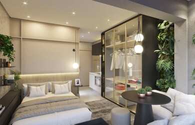 Imagem: O studio possui 1 Dormitório, 1 Banheiro, 22m² de Área e