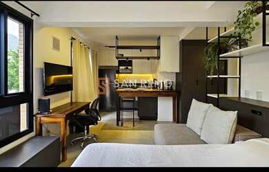 Imagem: O studio possui 1 Dormitório, 2 Banheiros, 1 Vaga na garagem