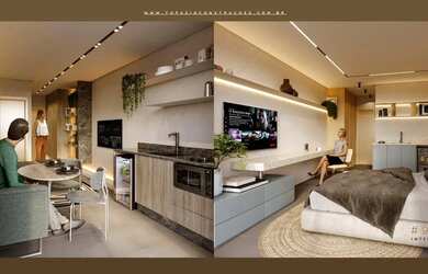 Imagem: O apartamento possui 1 Dormitório, 1 Banheiro, 1 Vaga na garagem