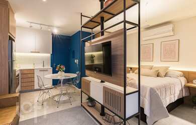 Imagem: O apartamento possui 1 Dormitório, 1 Banheiro, 1 Vaga na garagem