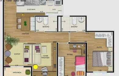 Imagem: O apartamento possui 3 Dormitórios, 1 Suíte, 2 Banheiros