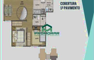 Imagem: O apartamento na cobertura possui 2 Dormitórios, 1 Banheiro