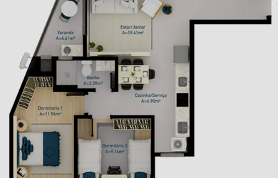 Imagem 6: Apartamento Garden, 2 dormitórios, 1 banheiros, 1 vaga na garagem