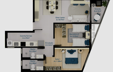 Imagem 7: Apartamento Garden, 2 dormitórios, 1 banheiros, 1 vaga na garagem