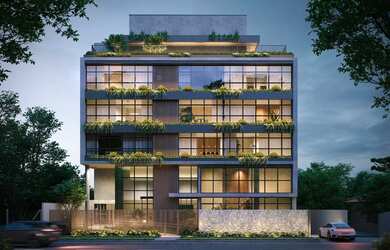 Imagem: O apartamento possui 1 Dormitório, 1 Suíte, 2 Banheiros, 55m²