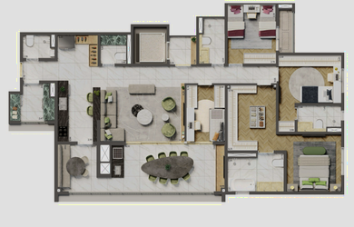 Imagem: O apartamento possui 3 Dormitórios, 3 Suítes, 5 Banheiros
