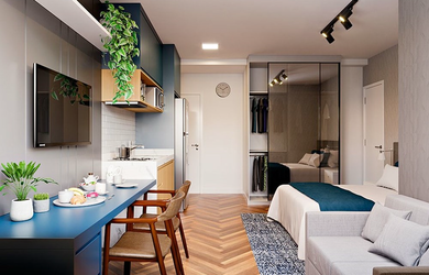 Imagem: O apartamento possui 1 Dormitório, 1 Banheiro e 25m² de Área