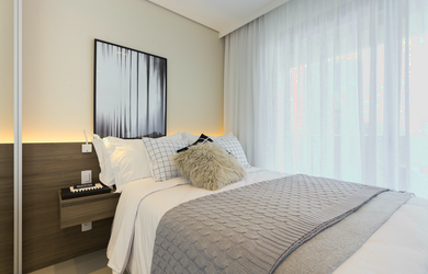 Imagem: O apartamento possui 1 Dormitório, 1 Suíte, 2 Banheiros, 1