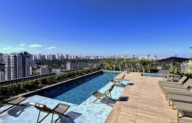 Imagem: O apartamento possui 1 Dormitório, 1 Suíte, 2 Banheiros, 1