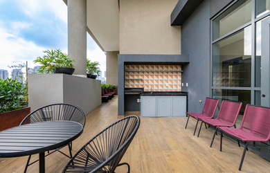 Imagem: O studio possui 1 Dormitório, 1 Banheiro, 27m² de Área e