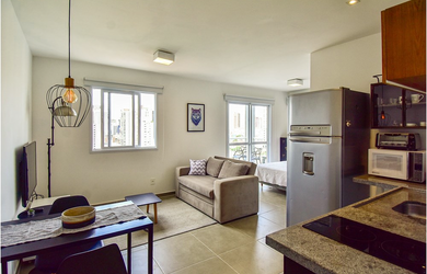 Imagem: O studio possui 1 Dormitório, 1 Banheiro, 1 Vaga na garagem