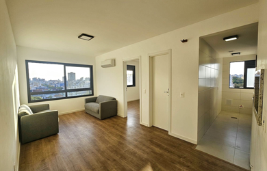 Imagem: O apartamento possui 1 Dormitório, 1 Suíte, 2 Banheiros, 2