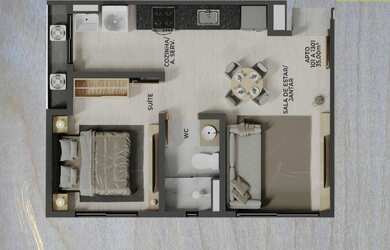 Imagem: O apartamento possui 2 Dormitórios, 1 Suíte, 1 Banheiro, 1