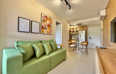 Imagem: O apartamento possui 1 Dormitório, 1 Banheiro, 1 Vaga na garagem